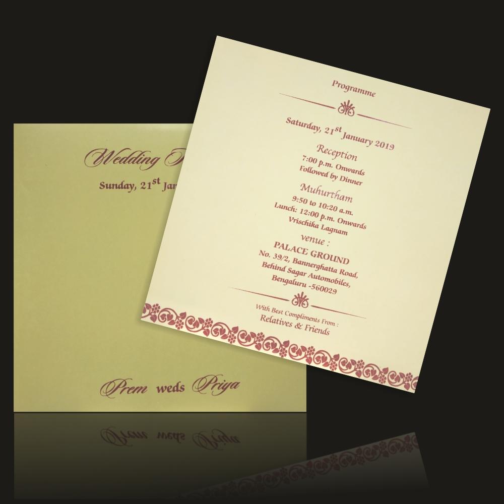 Flourishing Pista Green Shading With Single Sheet Wedding Card-KNS023GC-1